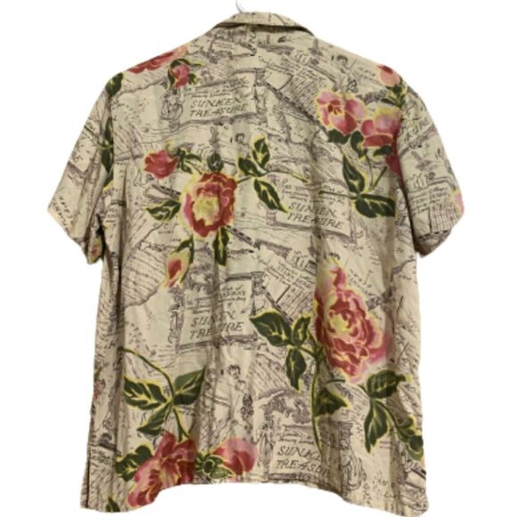LIZ claiborne Women’s RARE TREASURE MAP & FLORAL PRINT BUTTON DOWN SHIRT Sz-M - Picture 4 of 5